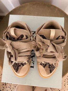 Lanvin Curb Beige Python Sneakers EU 39 Oversized Laces w/ Original Box